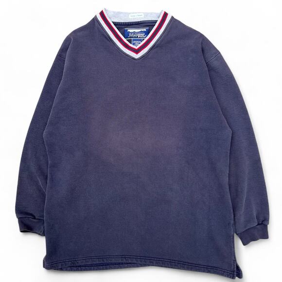 Vintage LL Bean Russell Athletic Single V Neck Blue Blank Sweatshirt Essential L - Picture 1 of 9